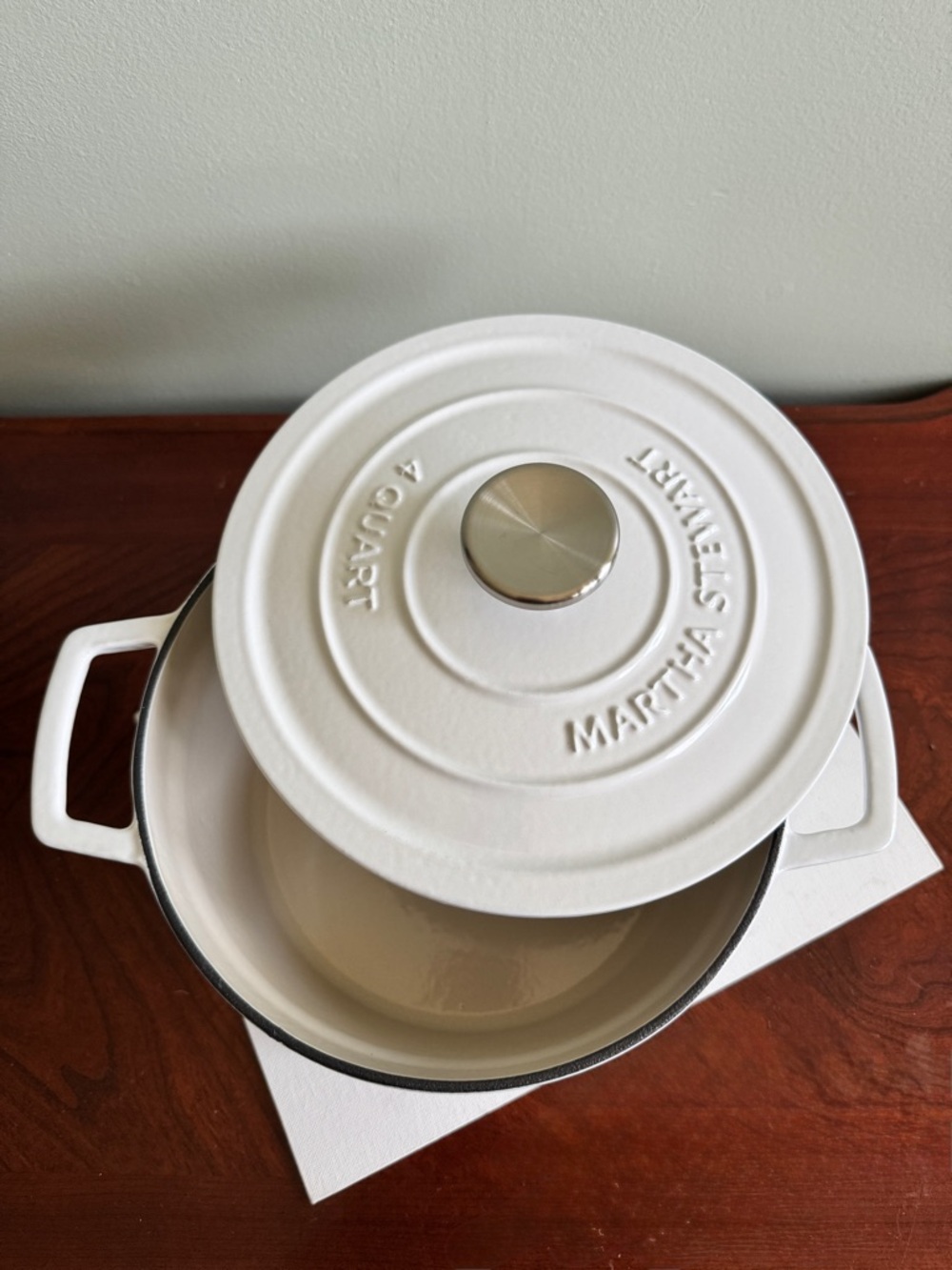 Enameled Cast Iron Martha Stewart Round Casserole - White 'Love' - Picture 2 of 5